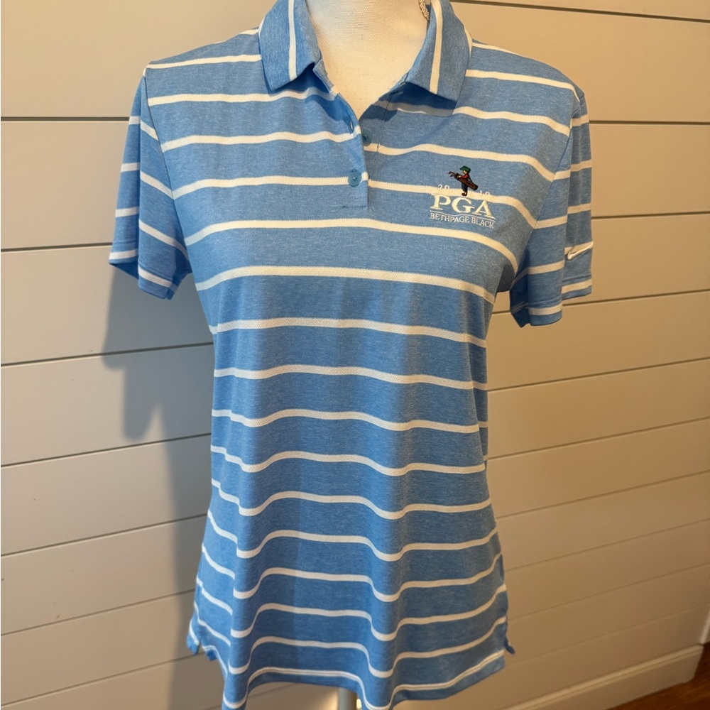 2019 PGA Championship Bethpage Black Nike Light Blue and White Dri-FIT Polo